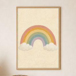 Poster Cartaz de Arte Boho em Gouache Arco-íris Entre Nuv