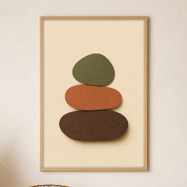 Poster Cartaz de Arte Boho em Gouache Pedras do Rio