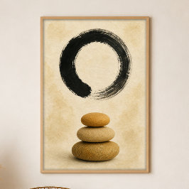Poster Cartaz de Arte Boho Enso Sobre Pedras em Guache