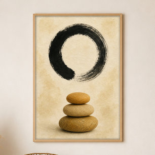 Poster Cartaz de Arte Boho Enso Sobre Pedras em Guache