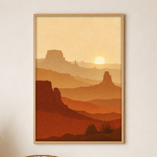 Poster Cartaz de Arte Boho Mesa Sunset Gouache