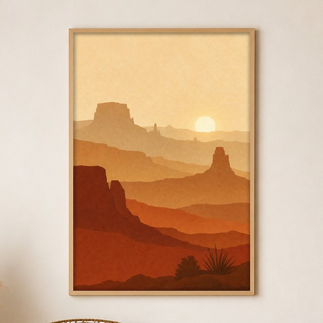 Poster Cartaz de Arte Boho Mesa Sunset Gouache (Shown framed for scale. Poster ships unframed; frames are an optional add-on.)