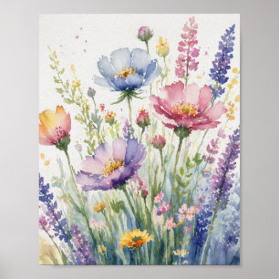 Poster Cartaz de Arte Botânica em Aquarela de Flores Past