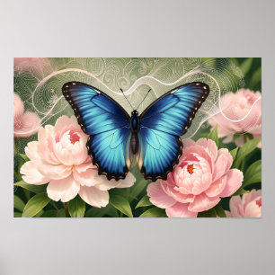 Poster Cartaz de Arte Botânica Floral da Borboleta Blue M