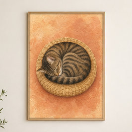 Poster Cartaz de Arte Caprichosa em Aquarela de Gato Ador