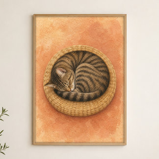 Poster Cartaz de Arte Caprichosa em Aquarela de Gato Ador