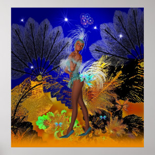 Pôster Cartaz de Arte Celebração Showgirl Azul