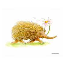 Cartaz de arte com aquarela caprichosa de equidna