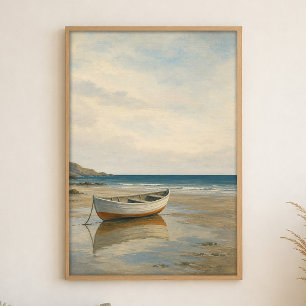 Poster Cartaz de Arte Costeira em Aquarela de Barco a Rem