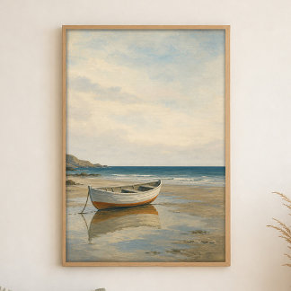 Poster Cartaz de Arte Costeira em Aquarela de Barco a Rem