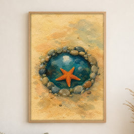Poster Cartaz de Arte Costeira em Aquarela de Estrela-do-