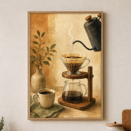 Poster Cartaz de Arte Cottagecore em Aquarela de Café Coa