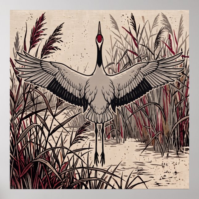 Poster Cartaz de Arte da Asa de Grou com Junco (Frente)