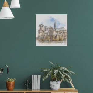 Poster Cartaz de Arte da Catedral de Notre Dame Paris Aqu