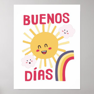 Poster Cartaz de Arte da Creche do Sol Feliz em Espanhol