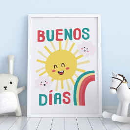 Poster Cartaz de Arte da Creche Sol Feliz em Espanhol