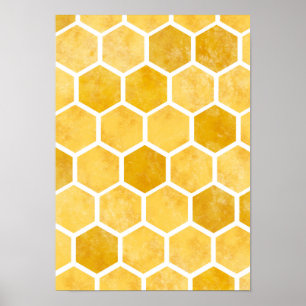 Pôster Cartaz de arte de abelha amarelo favo de mel