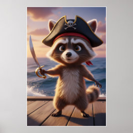 Poster Cartaz de Arte de Aventura do Guaxinim Pirata Fofo