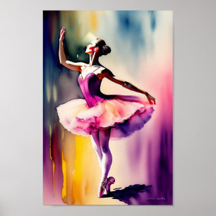 Poster Cartaz de arte de bailarina em aquarela