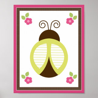 Poster Cartaz de Arte de Berçário Flor e Joaninha Bonita
