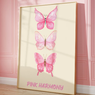 Poster Cartaz de Arte de Borboleta Rosa Feminino Suave