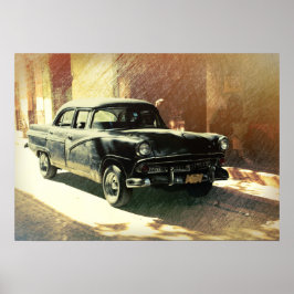 Pôster Cartaz de arte de carro americano em Havana, Cuba
