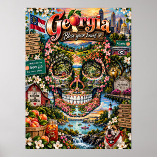 Poster Cartaz de Arte de Caveira da Geórgia - Estado de E