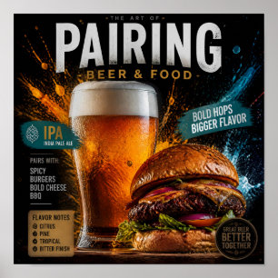 Poster Cartaz de Arte de Cerveja e Hambúrguer Hoppy
