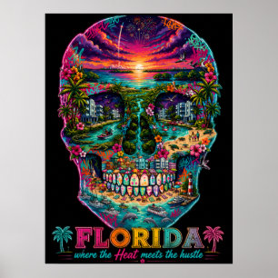 Poster Cartaz de Arte de Crânio da Flórida - Estado de Es