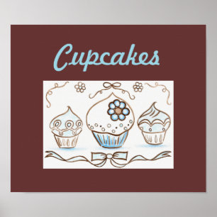 Pôster Cartaz de Arte de Cupcake Azul