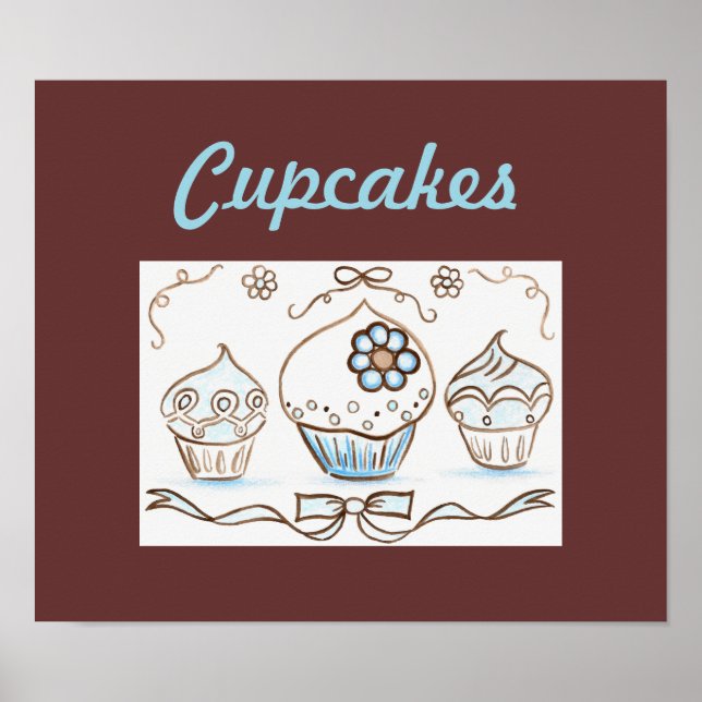 Pôster Cartaz de Arte de Cupcake Azul (Frente)