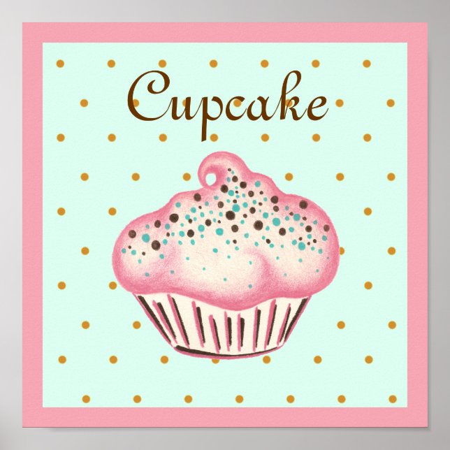 Pôster Cartaz de Arte de Cupcake Rosa (Frente)