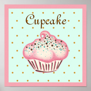 Pôster Cartaz de Arte de Cupcake Rosa