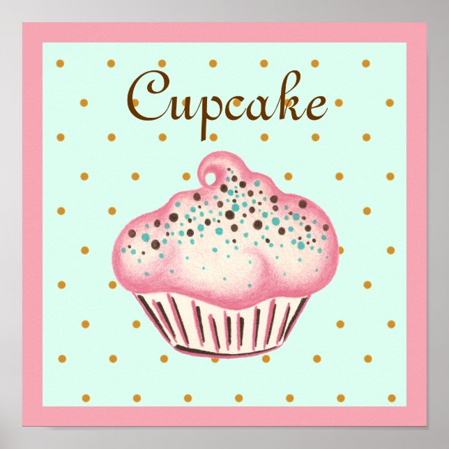 Pôster Cartaz de Arte de Cupcake Rosa (Frente)