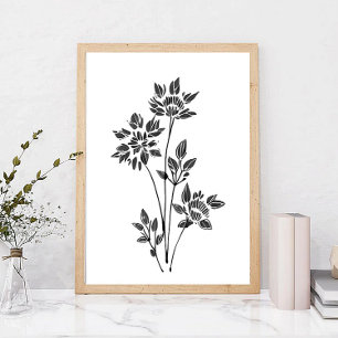 Poster Cartaz de arte de esboço de flores minimalistas