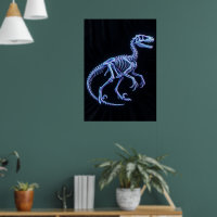 Cartaz de Arte de Esqueleto de Dinossauro Azul Neo