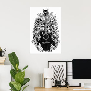Poster Cartaz de Arte de Fã de Johnny Cash, Desenho Preto