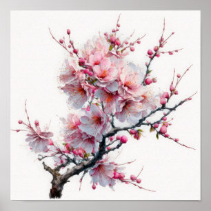 Poster Cartaz de Arte de Flor de Cerejeira Rosa