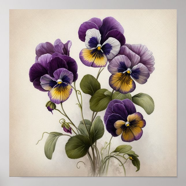 Poster Cartaz de Arte de Flor de Violetas Roxas (Frente)