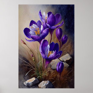 Poster Cartaz de Arte de Flores de Crócus Roxo