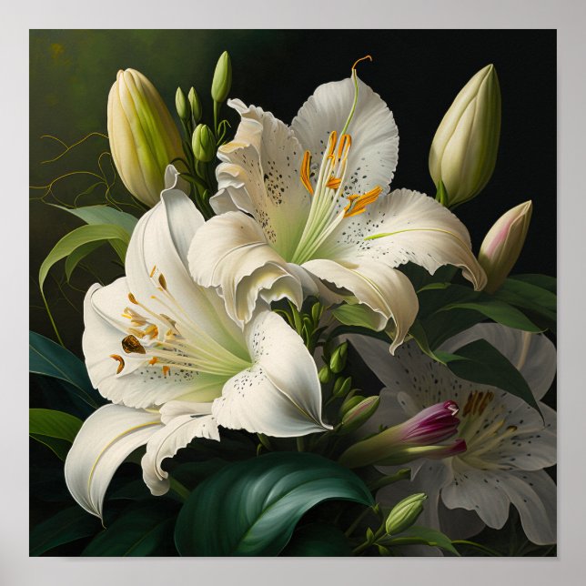 Poster Cartaz de Arte de Flores de Lírios de Páscoa Branc (Frente)