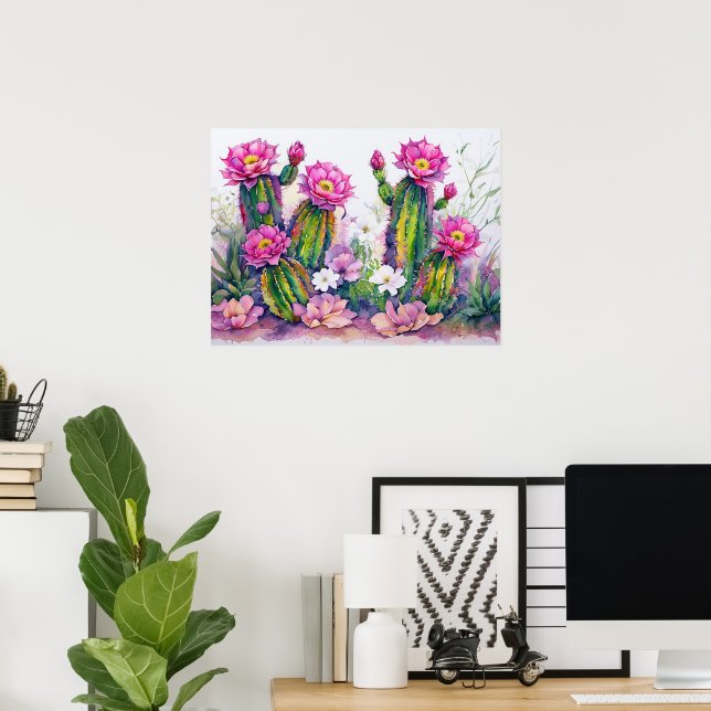 Poster Cartaz de Arte de Flores do Deserto de Cacto Rosa  (Escritório em casa)