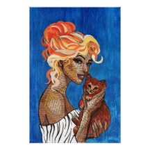 Cartaz de Arte de Gata Mãe Colagem de Mídia Mista 