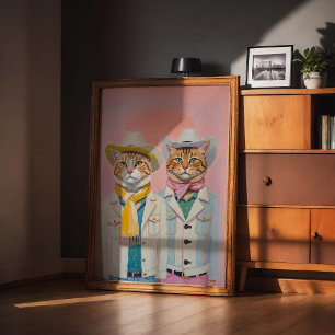 Poster Cartaz de Arte de Gatos Cowboys Pastel Trendy