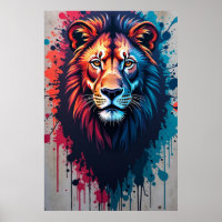 Cartaz de Arte de Grafite de Leão Majestoso