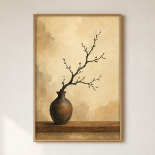Poster Cartaz de Arte de Ikebana em Aquarela Cottagecore