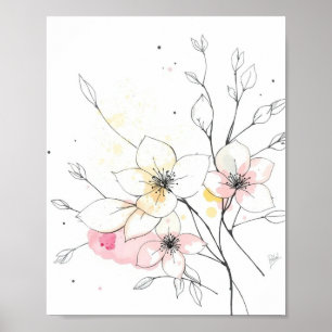 Poster Cartaz de Arte de Linha Abstrata Minimalista Flora