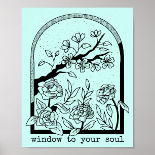 Poster Cartaz de Arte de Linha Arque Floral Janela para a