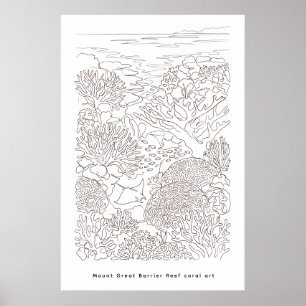 Poster Cartaz de Arte de Linha de Recife de Coral Minimal