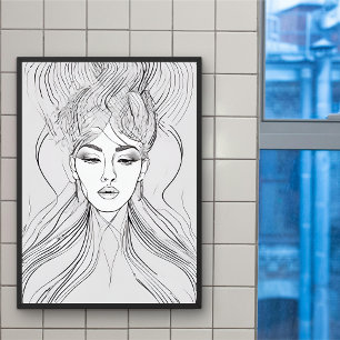Pôster Cartaz de Arte de Linha de Retrato Feminino Minima